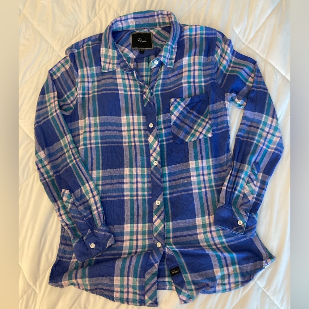 Rails Vibrant Blue and Pink Checkered Top XS